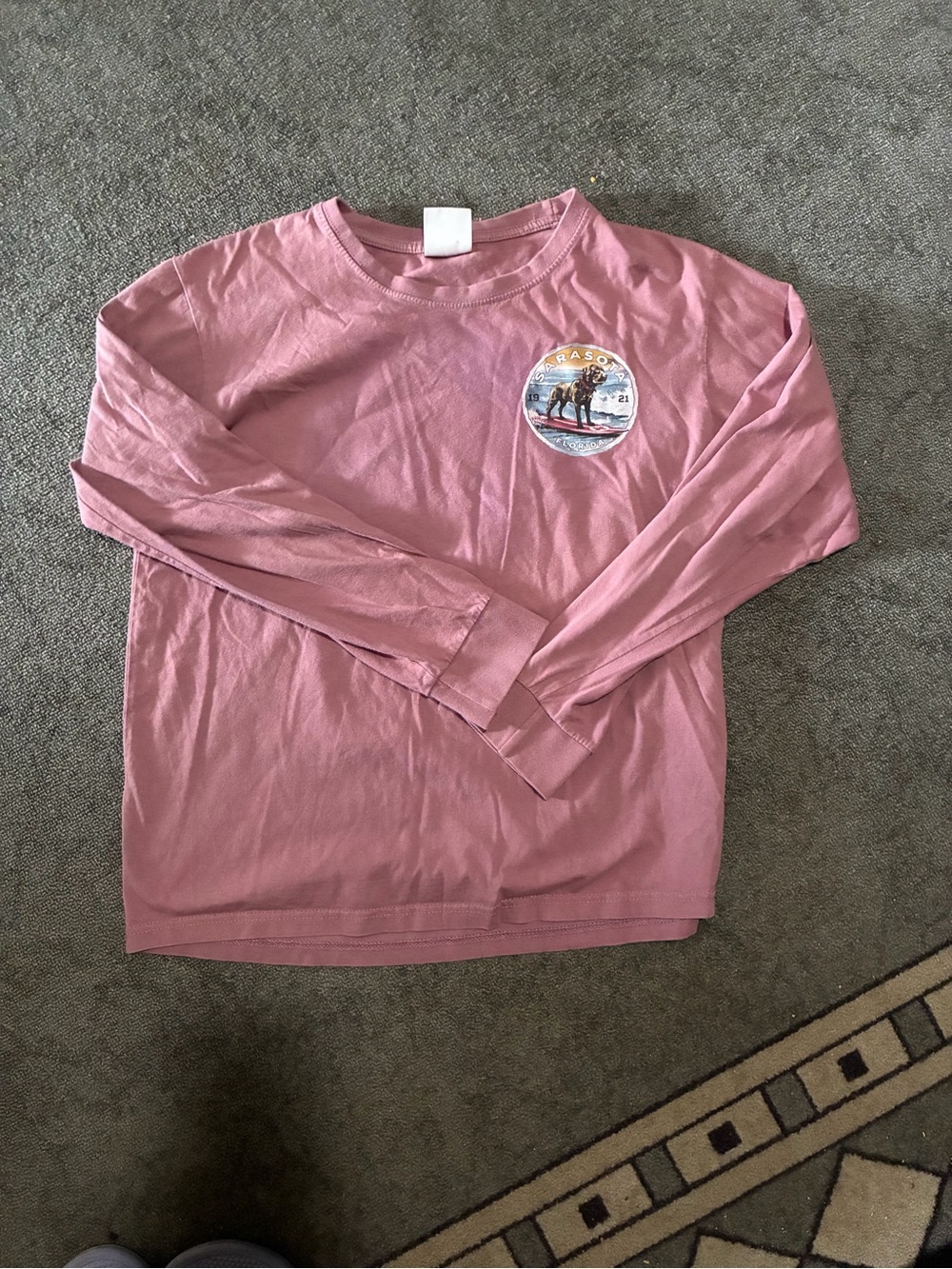 Men's Long Sleeve Crewneck Shirt in Dusty Pink with Chest Patch